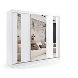 KLEIDERSCHRANK mit Spiegel-Schiebetüren und Aluminium-Leisten - GRACE - 180 cm Weiß