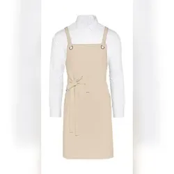 PROVENCE - Crossover Eyelets Bib Apron with Pocket: One Size / Natural
