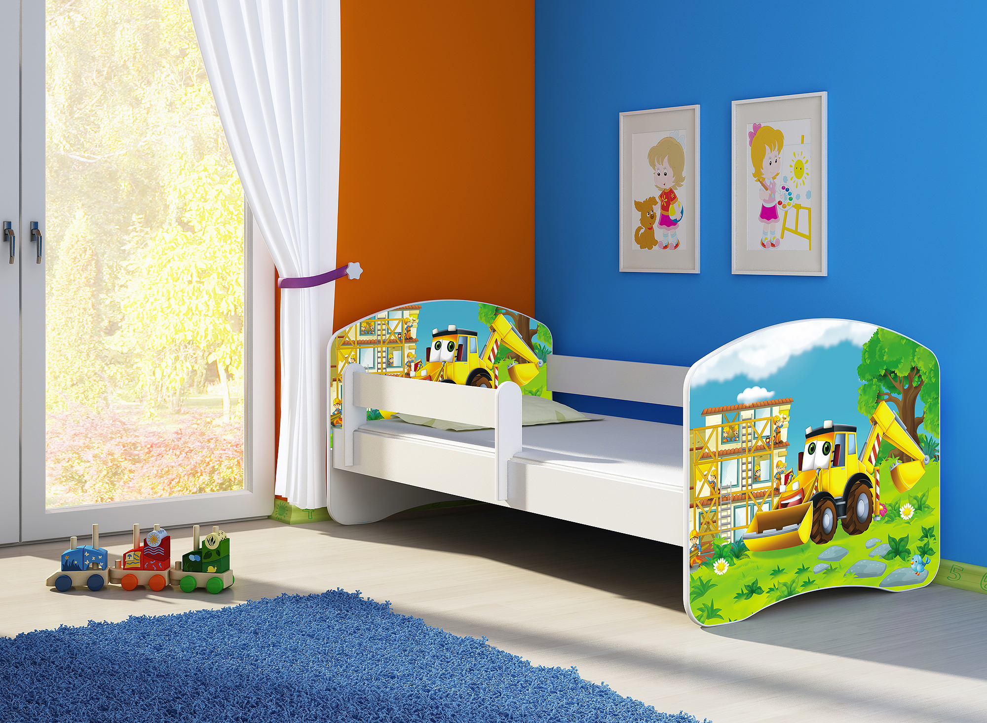 Kinderbett, Motiv, Schublade CLAMARO, Bett Farbe:20 Bagger, Mit Bettkasten:Mit Bettkasten, Bett Größe:180 x 80 cm