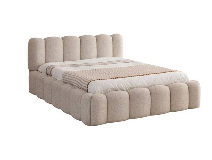Xlmoebel Polsterbett Beige Kunstleder-Doppelbett im modernen Stil für höchsten Komfort (Polsterbett, Beige Kunstleder-Doppelbett), Made in Europa