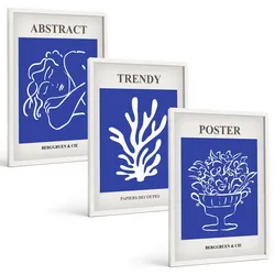 BILDER SET 3er Set - 40x60 cm Weißer Rahmen - Stilvolle blaue Poster