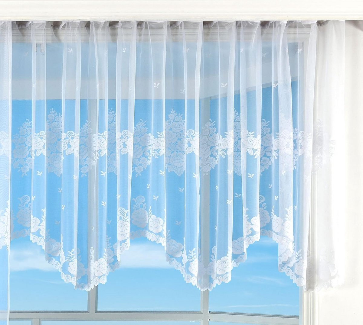 Lichtdoorlatende Jacquard Vitrage met Bloemenpatroon en Plooiband - Wit