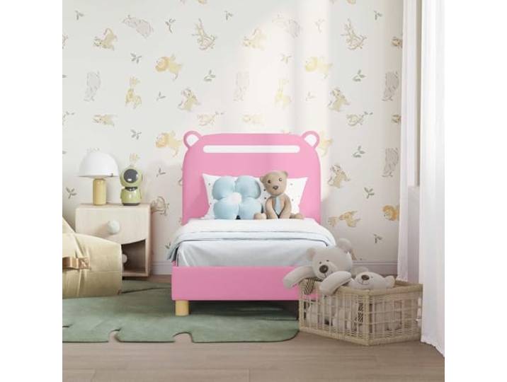 KTHLBRH Bettgestell, Rosa, 70 x 140 cm, mit Kopfteil Technisches Holz, Lattenrost, niedriges Profil, einfache Montage, Verwendung im Innenbereich