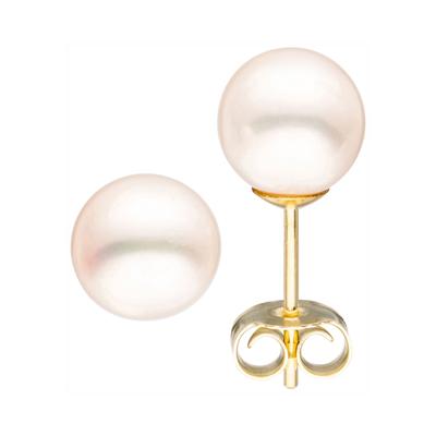 Paar Ohrstecker JOBO, gelb (gelbgold 585), Ohrringe, Damen, 6,5mm, Gelbgold 585 Perlen, Gelbgold 585, Perlen, 585 Gold mit Süßwasser-Zuchtperlen 6,5 mm