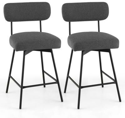 Costway 25 Inch 2-Piece Modern Upholstered Bar Stools with Back and Footrests-Gray