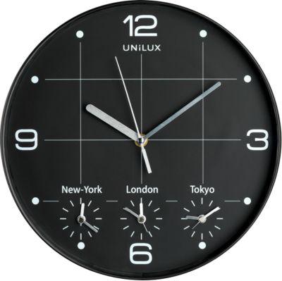 UNILUX ON TIME Wanduhr, 30,5 cm, Weltzeituhr, schwarz, inkl. 4x AA-Batterien