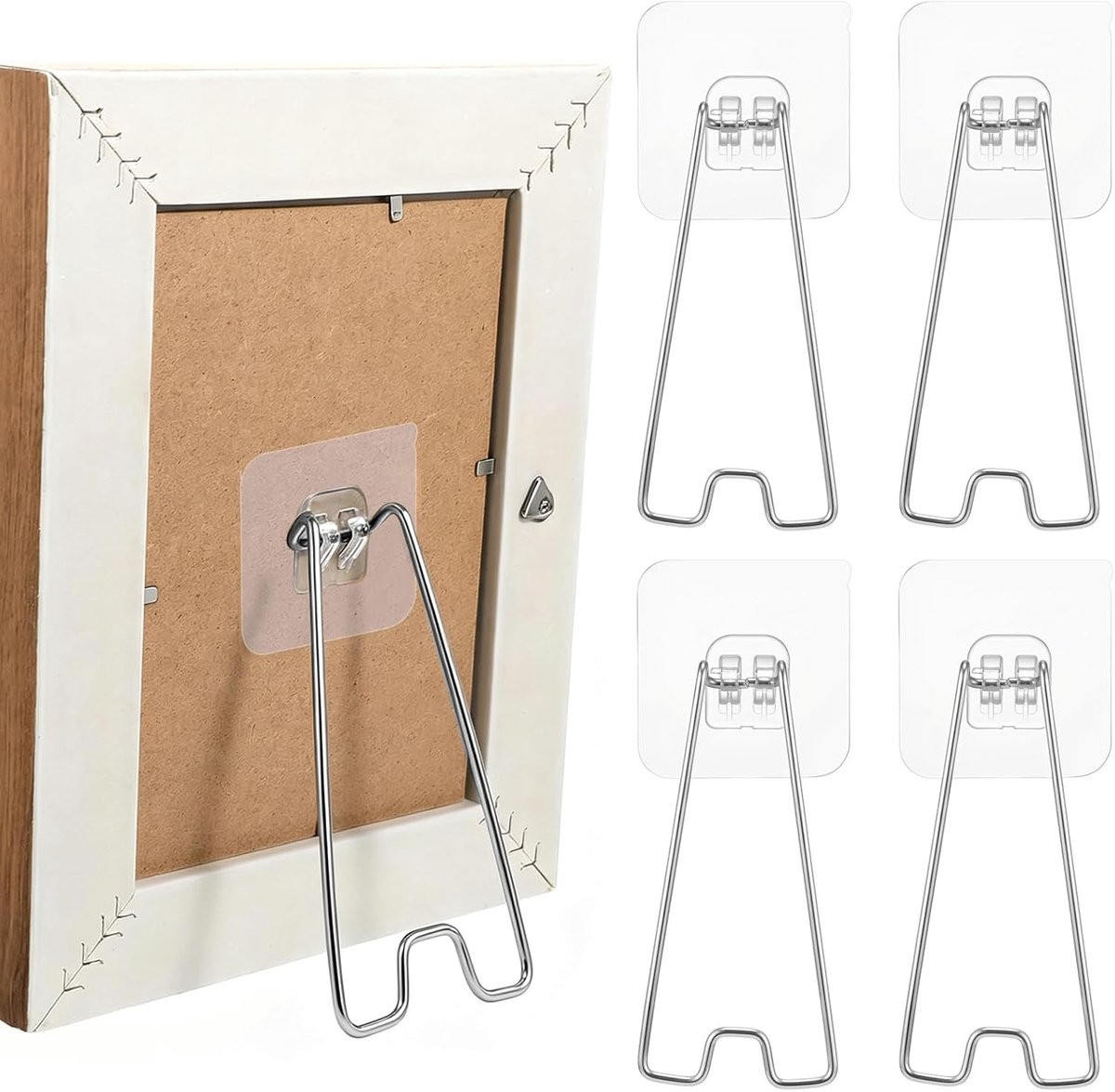 Set van 4 zelfklevende fotolijststandaards van 13 cm in zilver voor muurdecoratie