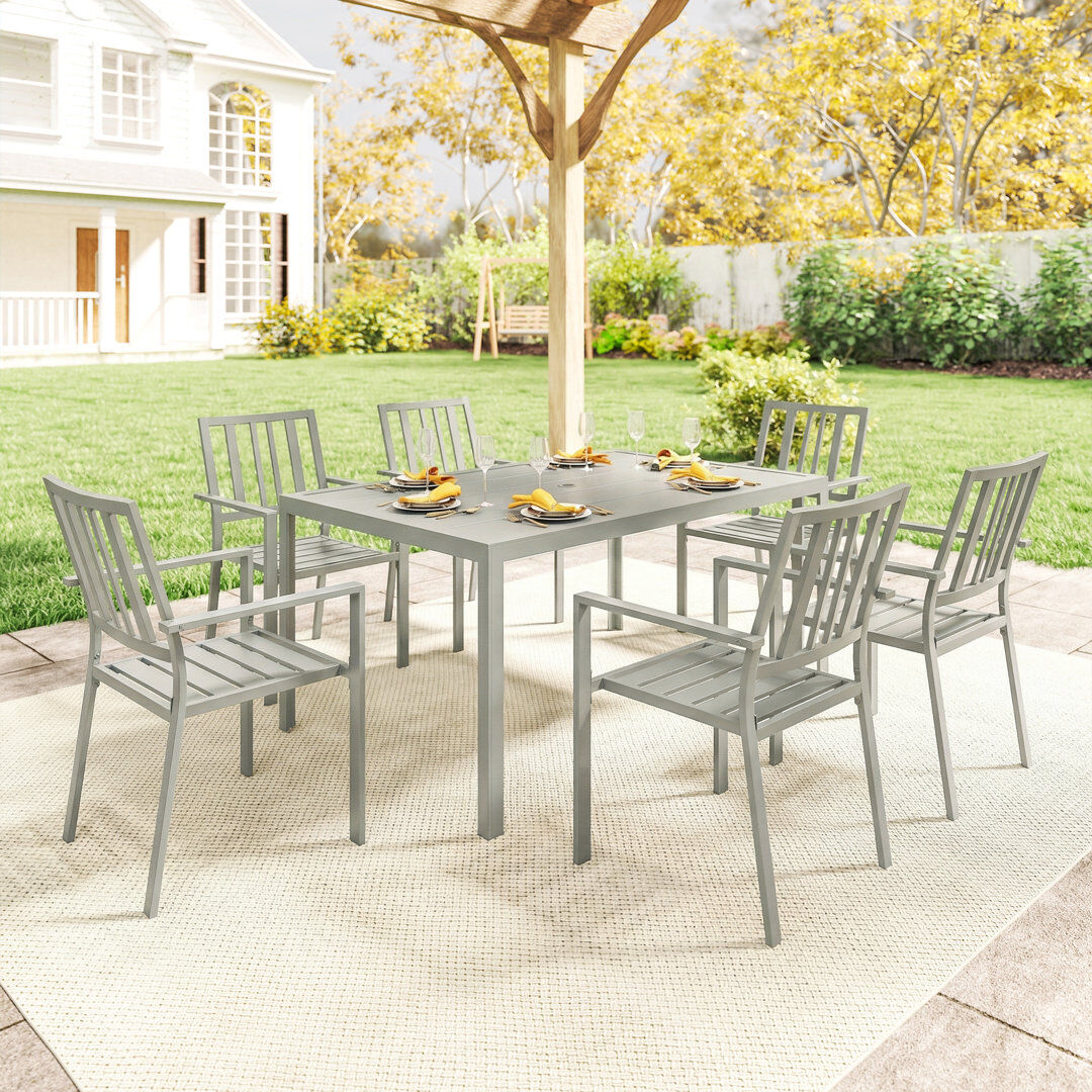 17 Stories Outsunny Garden Table and Chairs for 6, 7 Pieces with Table, Light Grey Grey 6