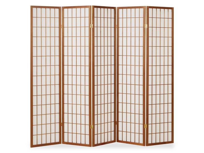 Homestyle4u Paravent 5-tlg. 220/175 cm Braun Shoji, Holz, 220x175x2 cm, Wohnzimmer, Raumteiler, Paravents