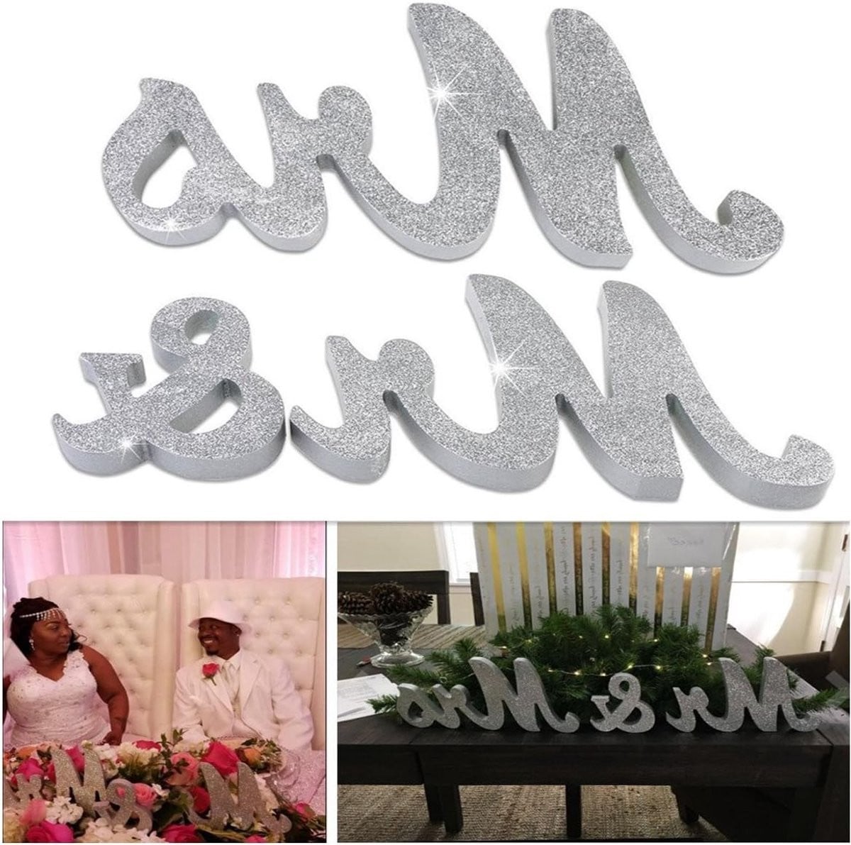 Decoratieve Mr & Mrs Letters voor Bruiloft en Tafelversiering - Zilver