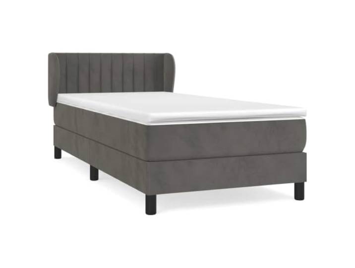 PUGYNBK Boxspringbett, Samt, Dunkelgrau, 90 x 190 cm Verstellbares Kopfteil, Taschenfederkernmatratze, mittlere Festigkeit, inklusive Handbuch (evtl. nicht in deutscher Sprache)