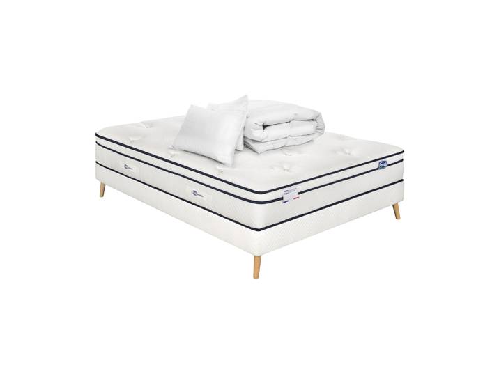 Ensemble Inegale\, Matelas Hybride 140x190\, Ferme H27 + Sommier + Couette + 2 Oreillers