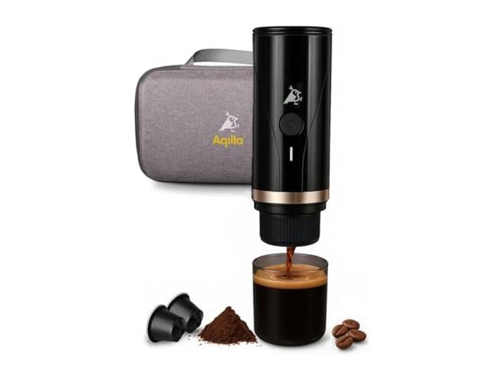 Aqiila Machine à Café Expresso Portable 20 Bars – Auto-Chauffante & Rechargeable USB-C (7500mAh) – Café Moulu & Capsules – Idéale en Voyage\, Camping & Bureau Coffeebird