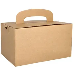 Papstar 100 Lunch-Boxen, Pappe pure eckig 12,5 cm x 15,5 cm x 22,5 cm braun mit Tragegriff
