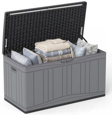 Costway 80 Gallon Outdoor Deck Box with Lockable Lid for Garden Tools Cushions-Gray