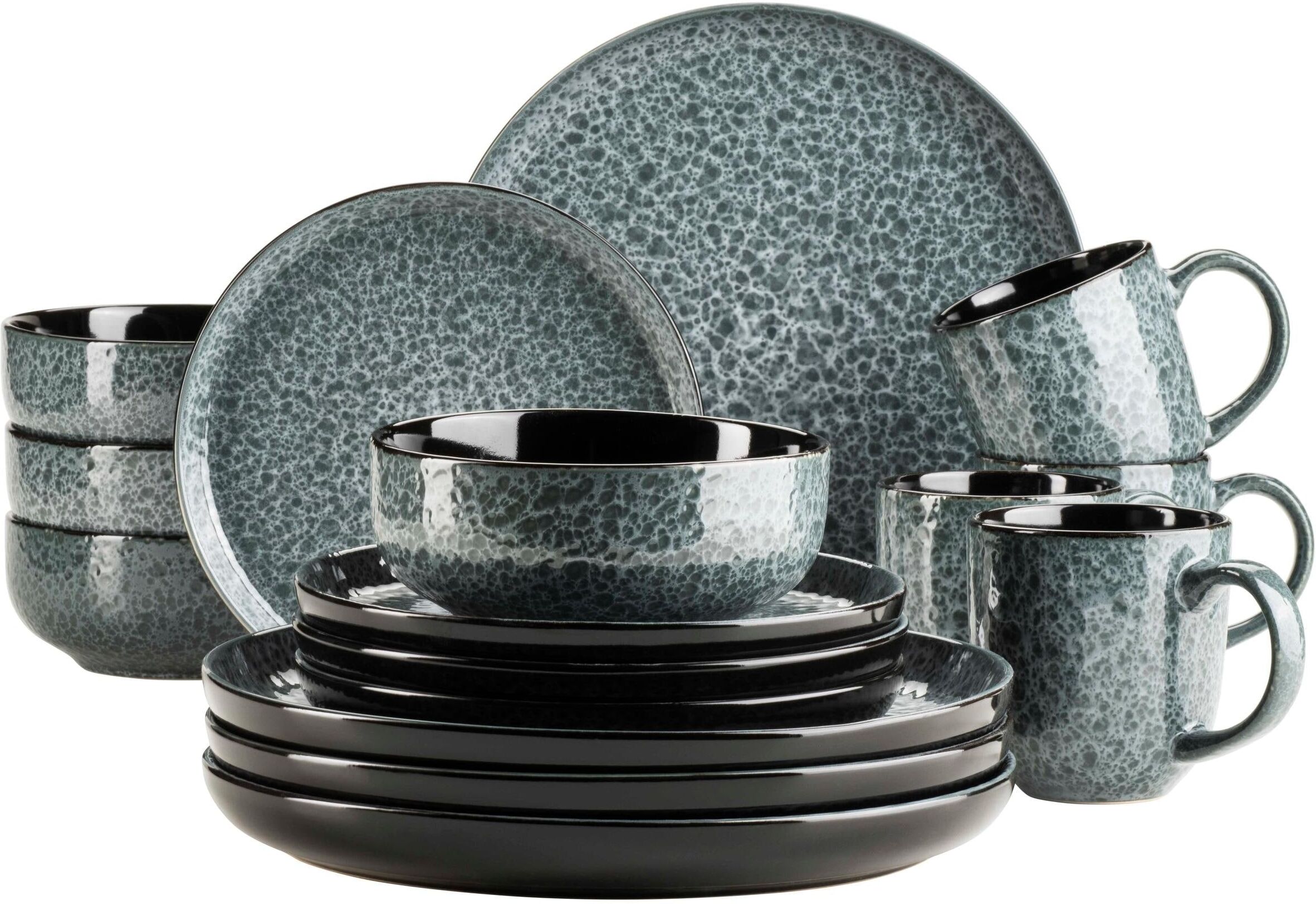 Tafelservice MÄSER "Filippa 16-teilig", grün, 16 tlg., Keramik, Steinzeug, Geschirr-Sets, Tafelservice grün 16 tlg.