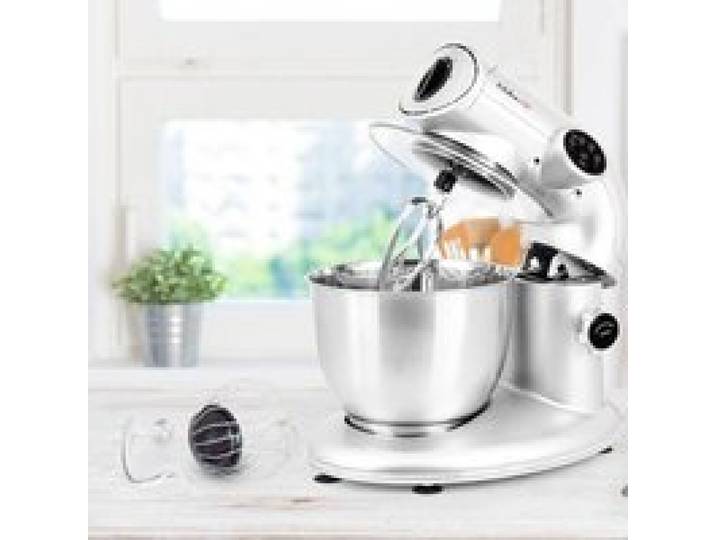 KITCHEN COOK Robot Pétrin AK80 Silver - 1000W - Bol Inox 5L pour 2kg max - 4 vitesses - Kit pâtisserie - Robuste et maniable