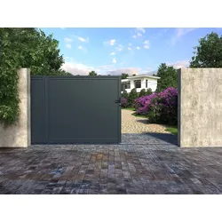 Gartentor Schiebetor mit Torantrieb - 416 x 180 cm - voll - Aluminium - Anthrazit - NAZARIO