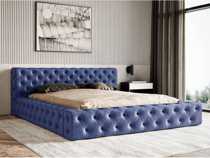 Polsterbett mit Bettkasten und Lattenrost 140x200 Palini Dunkelblau