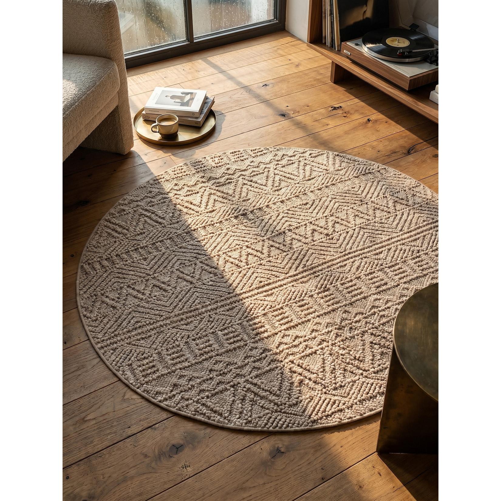 Flachgewebe-Teppich Ethno Beige 80x80 cm Ethno-Streifen