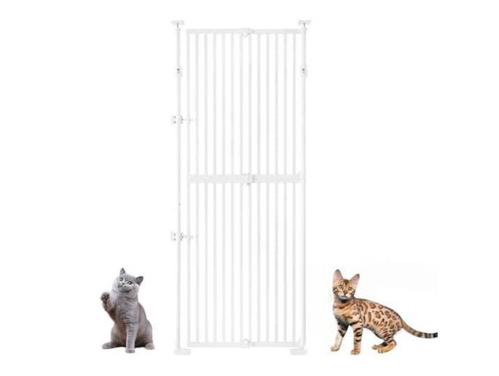 unipaws Katzenschutzgitter 190 cm extra hoch, automatisch schließend, ohne Bohren, Türschutzgitter für Katzen & Hunde, 53–86 cm Breite, Weiß