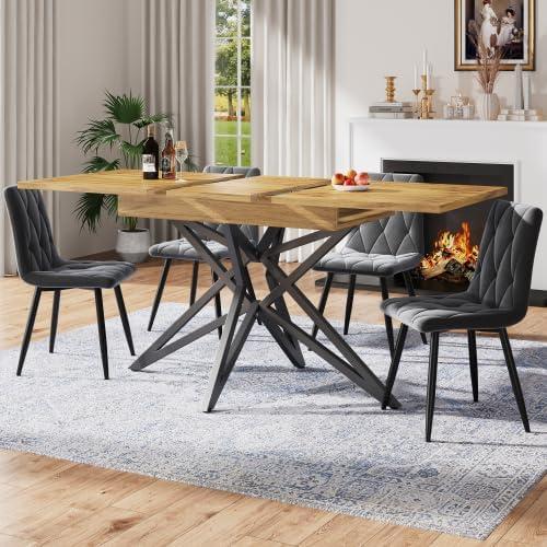 Esstisch ausziehbar 120/160 cm, Küchentisch mit Walnuss-Nachbildung, sternförmigen Metallbeinen, für 6-8 Personen, platzsparender Esszimmertisch, Schwarz/Walnuss