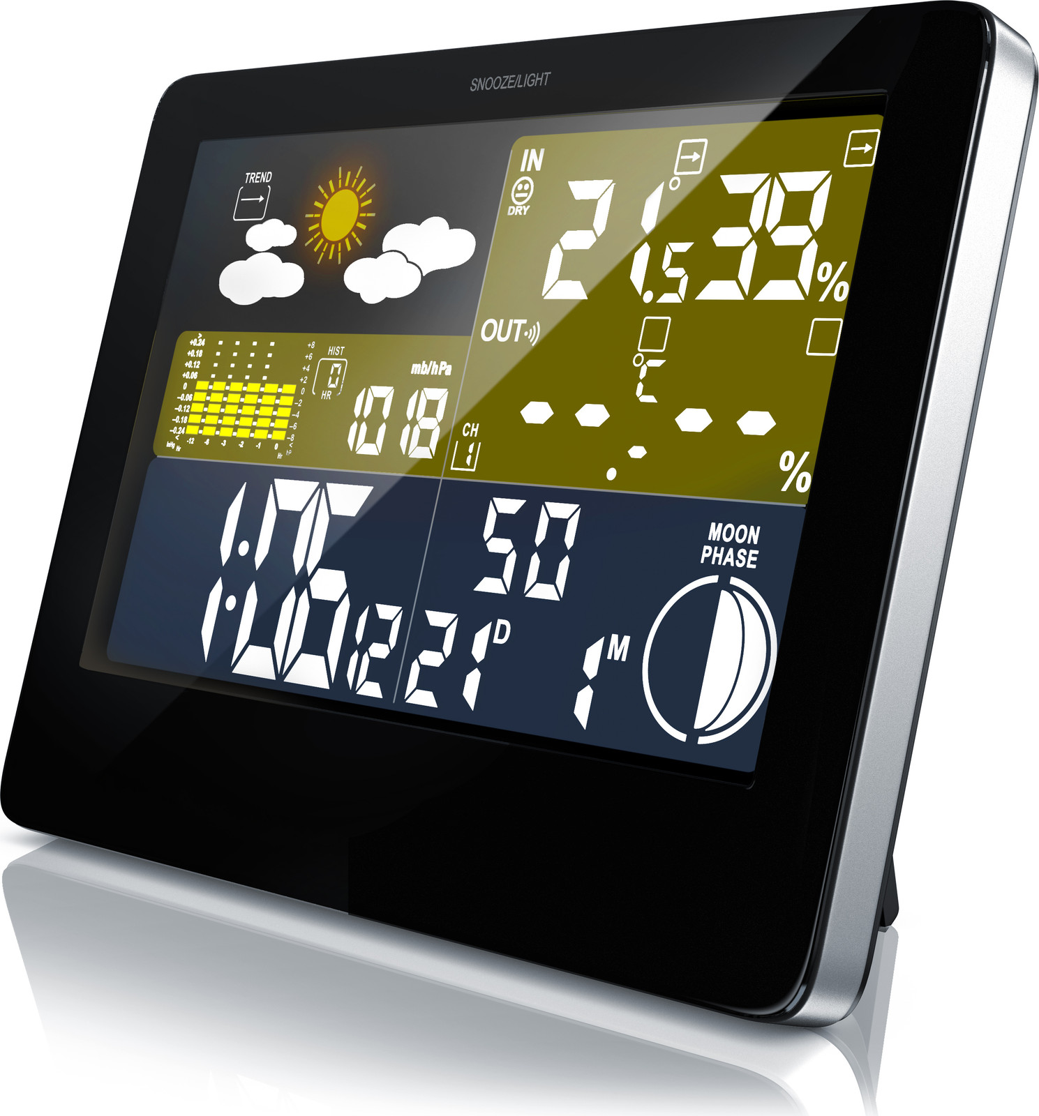 BEARWARE Funkweerstation met LCD-kleurendisplay, buitensensor en weerverwachtingspictogrammen