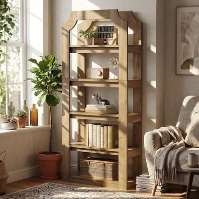 BLUEBELL "70"" Tall 5-Tier Wooden Bookshelf, Farmhouse Bookcase with 31.5in Wide Floor Standing Book Shelves"