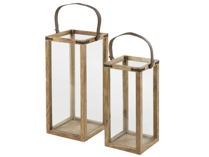 Laternen aus Mangoholz und Leder (x2)