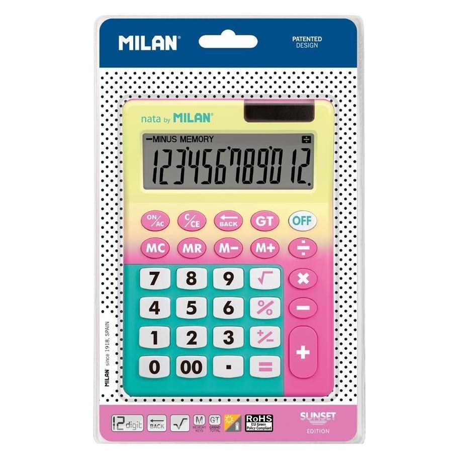 Milan Rechner Rechner 12 Artikel Sonnenuntergang gelb-rosa (Batteriebetrieb, Solarenergie) (473304)