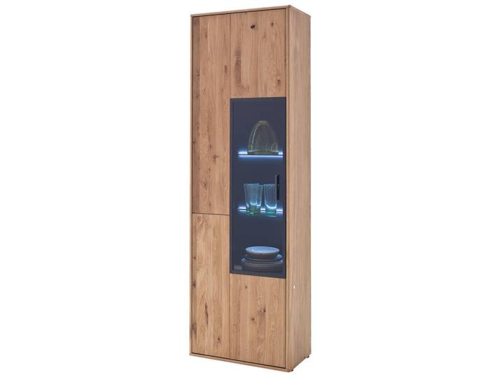 Livetastic Vitrine Gaborone, Eiche, Holz, Metall, Glas, Asteiche, furniert, massiv, 6 Fächer, 64x207x37 cm, Made in EU, Beimöbel erhältlich, Wohnzimmer, Wohnwände, Vitrinenschränke