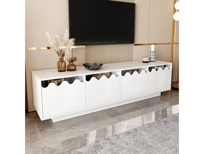 Luscriate - Meuble TV élégant blanc 4 porte centrale pour consoles Rangements pratiques Capacité portante stable