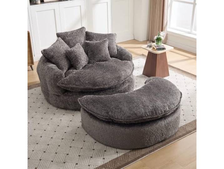 55-Zoll Schaumstoff-Sessel Polyester, Verstellbar, mit Kissen, Wohnzimmer Oversized Runder Sessel, Flauschiger Moderner Sofa-Bett, Ohne Montage, Für Lounge Und Projektionsraum