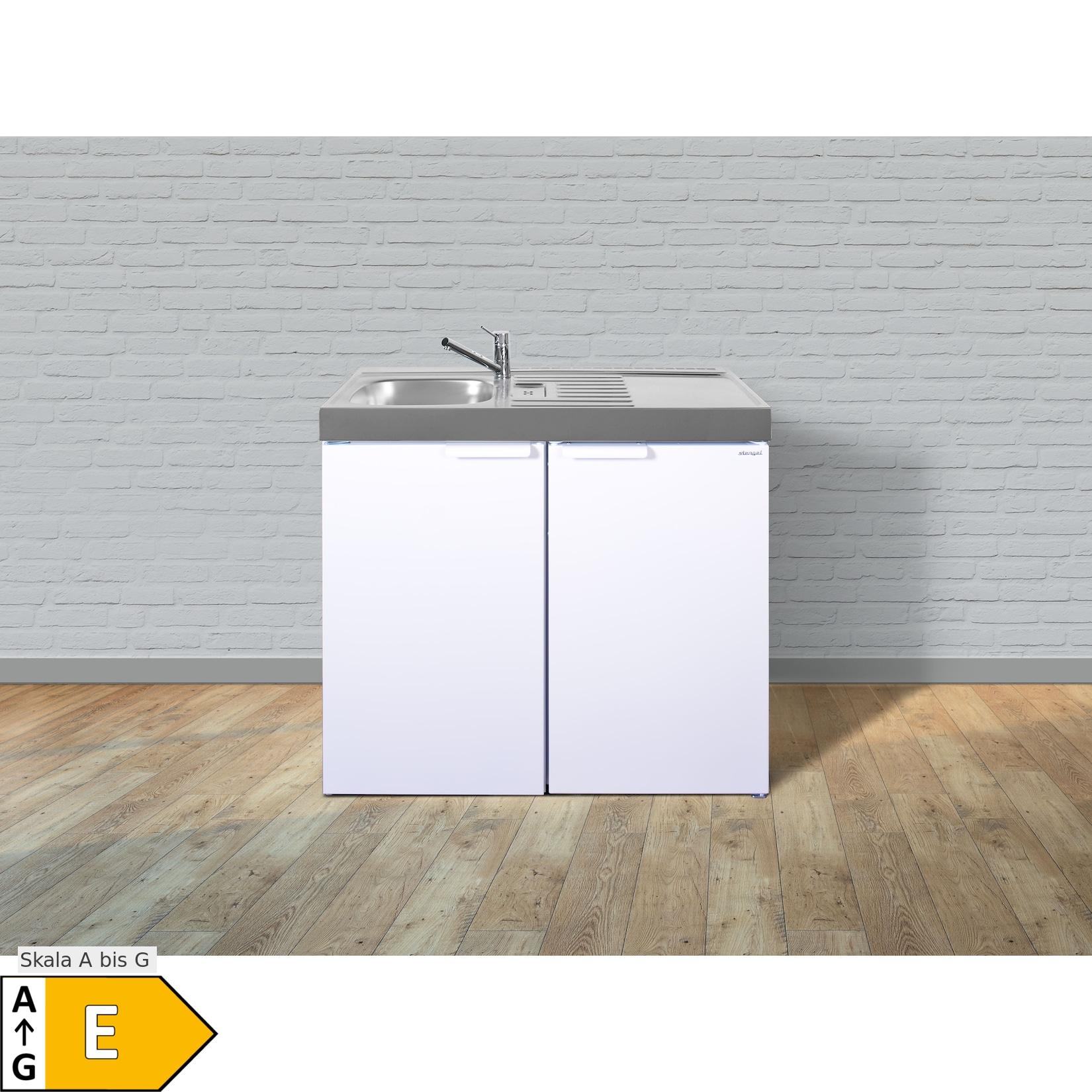 Stengel Küchen Kitchenline MK 100 weiß - ohne Kochfeld links, Becken rechts