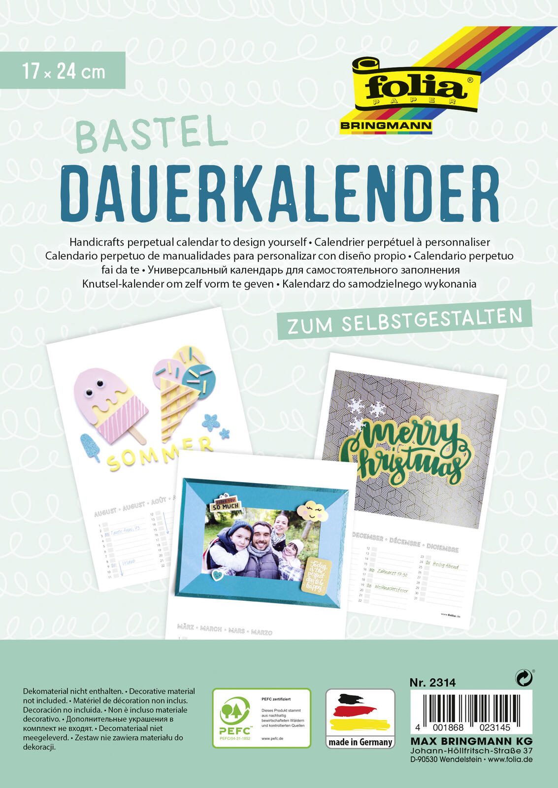 folia Kalender zum Selbstgestalten 17,0 x 24,0 cm weiß 2314