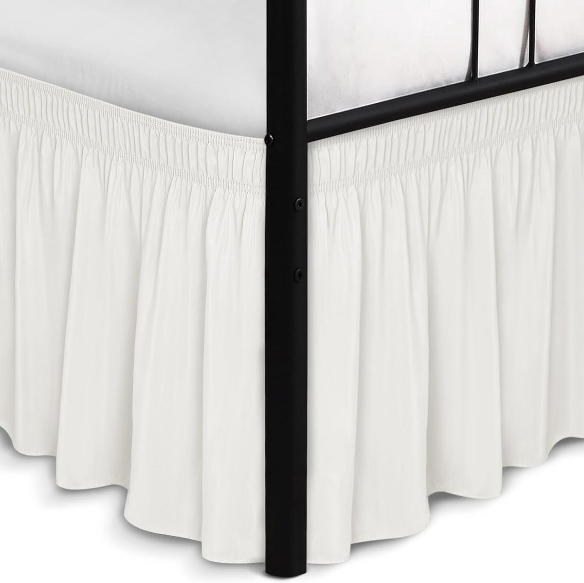 Ivoor Bedrok met Split Corners en Ruffles voor het opknappen van je bed met elastische band en 14 inch drop