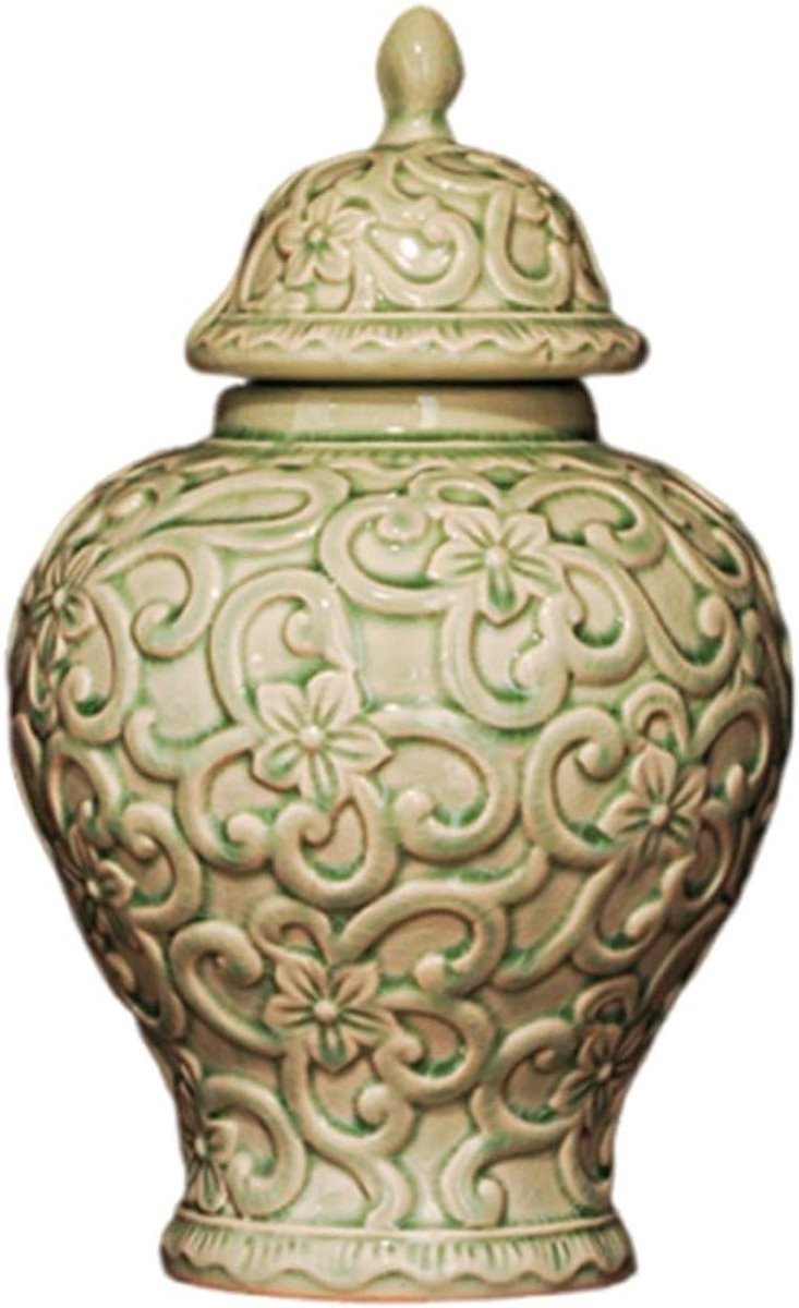 Keramische Gemberpot Theebus Vaas Beige Wit Hoogte: 30 cm