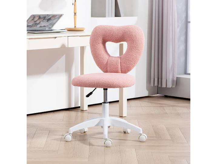 HOMCOM Chaise Bureau Pivotante Velours Rose Hauteur Réglable 120kg
