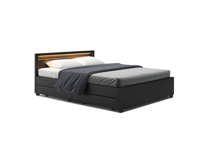 Lederbett LED TRANCE 160 x 200 cm schwarz