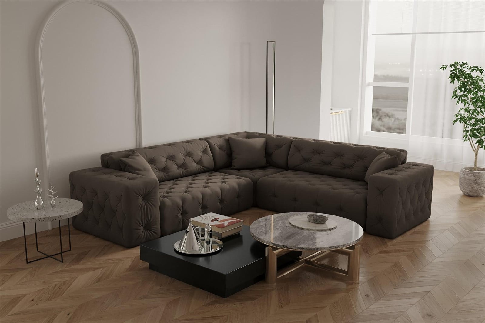Designbank CHANTAL Eckbank met Opera Velvet bekleding in bruin