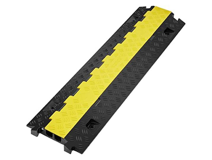VEVOR Rampe de Protection Câble à 2 Canaux 3\,05x2\,79 cm Passage de Câble au Sol TPU Capacité Charge 10 000 kg/Axe Passe Câble Ralentisseur Modulaire Couvercle Rabattable TPR pour Intérieur Extérieur