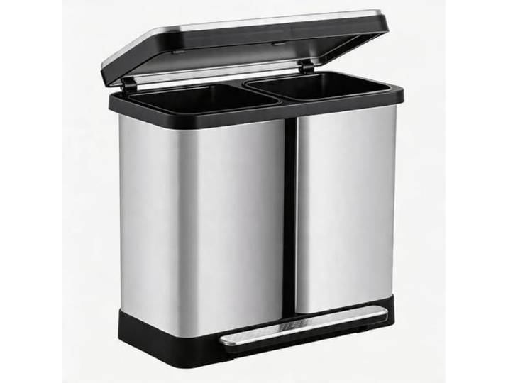 Mülltrennsystem Küche 72L (2x36L): Metall Treteimer mit Absenkautomatik Hygienisch ohne Inneneimer, innovative Sack-Fixierung, stabiles Gehäuse, ideal für Haushalt & Büro, langlebig