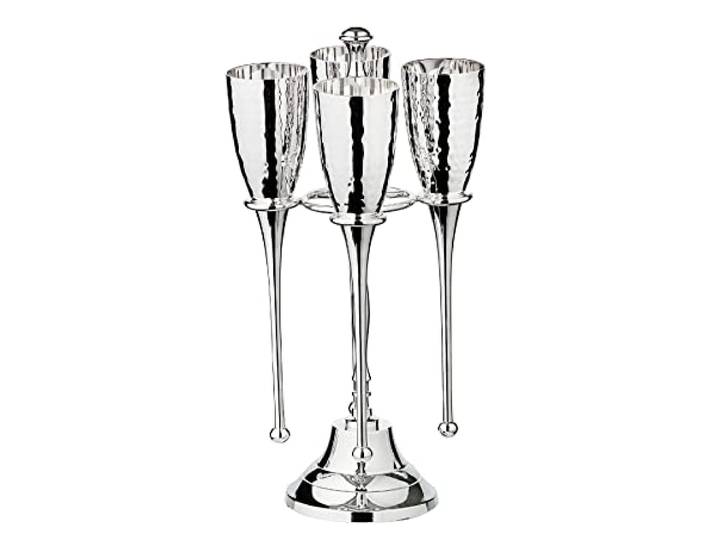 EDZARD Sektkelche Didi 4er-Set (Höhe 31 cm), gehämmert, mit Ständer edel versilbert, Champagner Gläser, Sektflöten, Tischdeko, Barzubehör, Geschenkidee, Hochzeit, Silvester