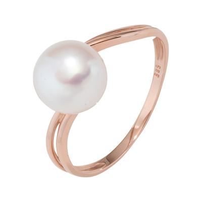 Perlenring JOBO "Ring Roségoldring" Gr. 50, rosa (roségold 585), Fingerringe, Damen, 50, Perlen Roségold 585, Perlen, Roségold 585, Perlenring, 585 Roségold mit einer Perle 8,5 mm