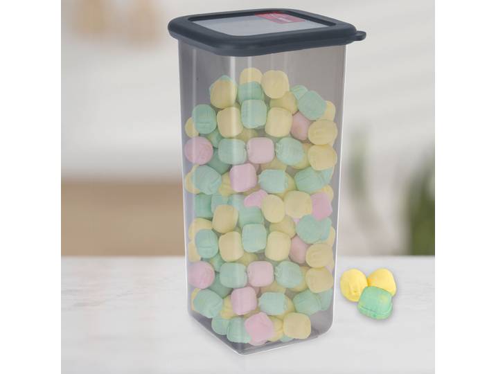 Vorratsdose mit Deckel, transparent grau, Frischhaltebox, 1600 ml