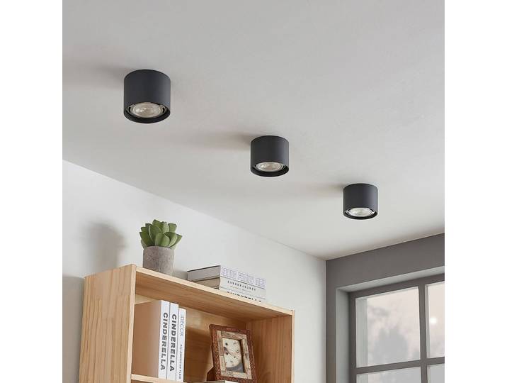 Arcchio Deckenstrahler Mabel, Ø 12 cm, grau, Metall, GU10 Mabel Arcchio, dimmbar, alu / grau / zink, für Küche, Aluminium, Modern