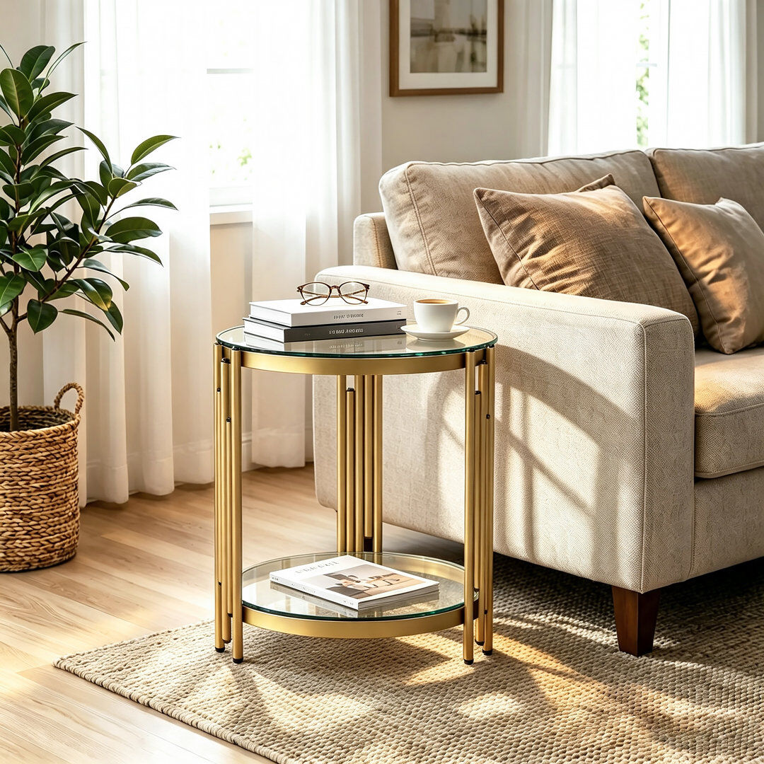 Blue Elephant Three Leg Round Side Table Clear 55.5cm H X 52cm W X 52cm D