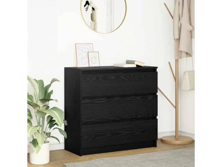 KGCRYUWED Kommode Mit 3 Schubladen, Sideboard In Eichen-Optik Schwarz Stabiler Holzwerkstoff, Vielseitig nutzbar, Einfache Reinigung