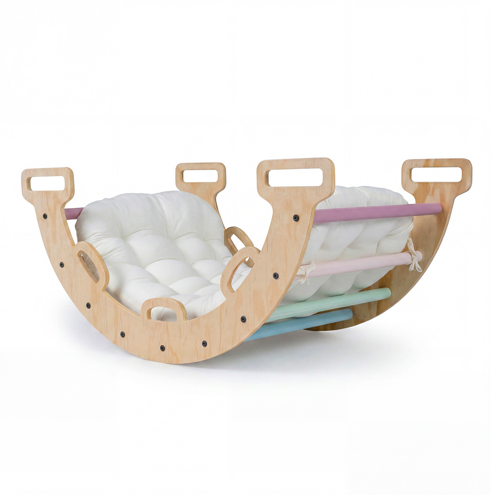 Costway Houten Montessori Klimboog met Zacht Kussen en Klimdriehoek Multicolor