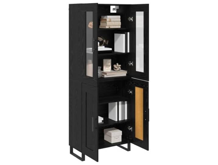 KTHLBRH Sideboard 2 Stück Eiche Schwarz Holz Glas Doppeltüren, Aufbewahrungsschrank für Wohnzimmer und Esszimmer, modernes Design